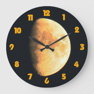 Big Old Moon Fat Orange Numbers wccna Large Clock