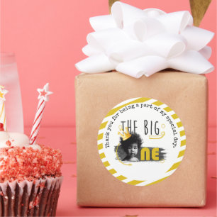 BIG ONE Baby Boy Birthday Thank you Classic Round Sticker