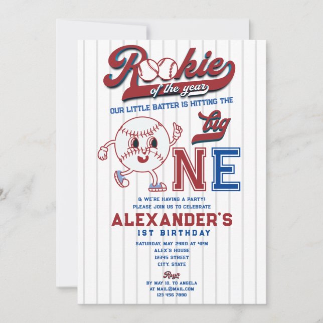 Big One Baseball Rookie Of The Year First Birthday Invitation (Front)