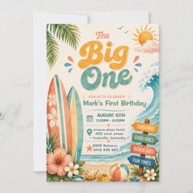Big One Beach Birthday Invitation (Front)