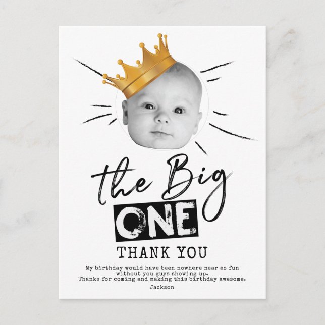 Big One First Birthday Photo Thank you Postcard (Front)