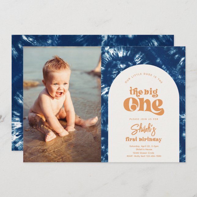 Big One Photo Birthday Invitation | Surfing (Front/Back)