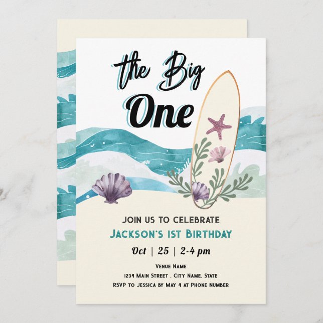 Big One Surfing 1st  Invitation (Front/Back)
