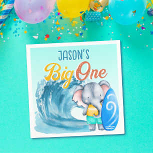 Big One surfing beach 1st birthday party elephant Napkin