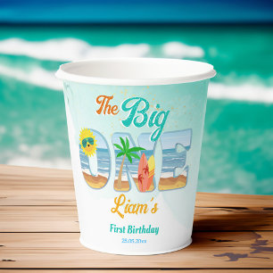 Big One surfing beach summer birthday tableware Paper Cups