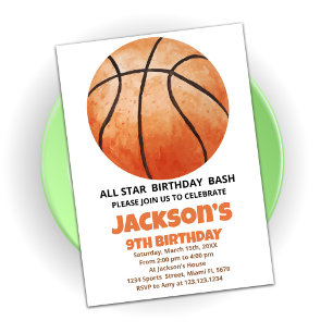 Big Orange Basketball Birthday Invitations