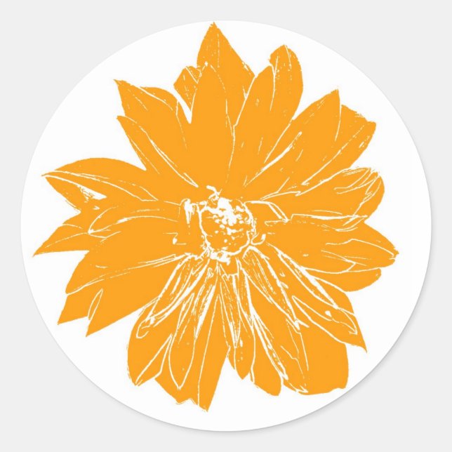 Big orange flower classic round sticker (Front)