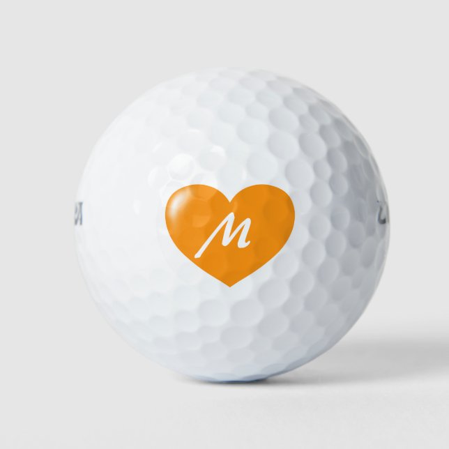 Big Orange Heart Monogram Template Golf Balls (Front)