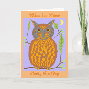 Big Orange Owl birthday card add name front