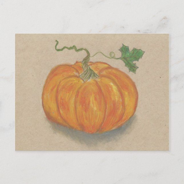 Big Orange Pumpkin Still Life Oil Pastel Postcard (Front)