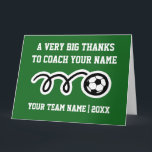 Big oversized Thank You card for soccer coach<br><div class="desc">Big oversized Thank You cards for soccer coach,  soccer mum,  soccer dad,  kids high school sports coach,  colleagues,  coworkers,  staff etc. Whimsical soccer ball greeting card for thanking the sports coach. Customisable thanks message,  team name,  year and background colour.</div>