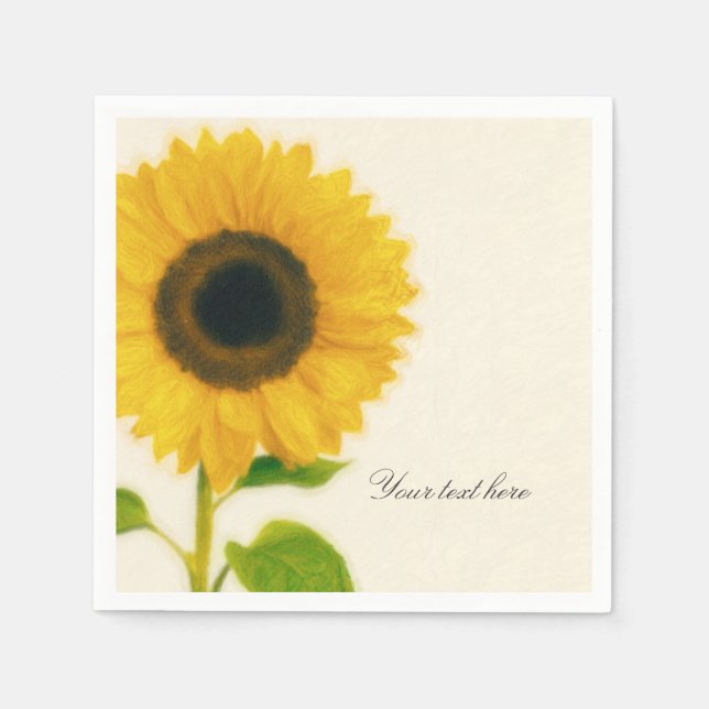 Big Painted Sunflower Rustic Country Custom Party Napkin (Front)