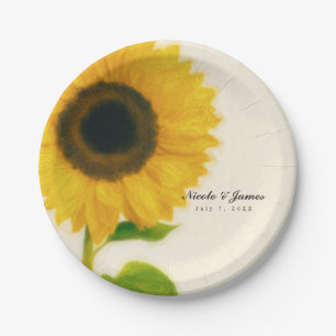 Big Painted Sunflower Rustic Country Party Paper Plate