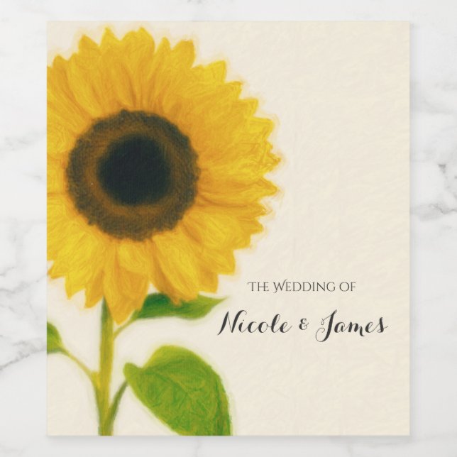 Big Painted Sunflower Rustic Country Wine Labels (Single Label)