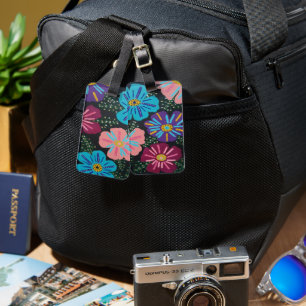 Big Pastel Flowers on Black Luggage Tag