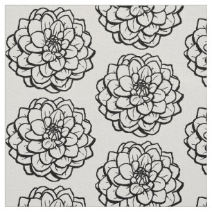 Big Pen and Ink Dahlia - Black on White Fabric