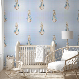 Big Peter the Rabbit Beatrix Potter Blue Gingham   Wallpaper