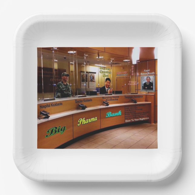 Big pharma bank paper plate (Front)
