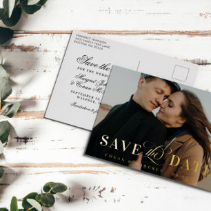 Big Photo Gold Foil Save the Date Invitation Postcard