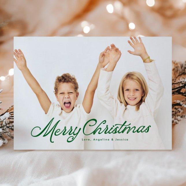 Big Photo Green Lettering Overlay Merry Christmas Holiday Card (Creator Uploaded)
