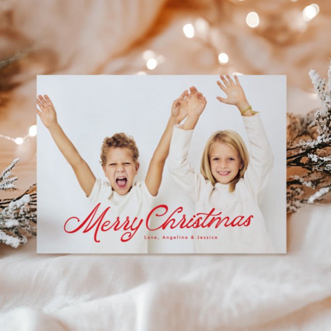 Big Photo Red Lettering Overlay Merry Christmas Holiday Card (Creator Uploaded)