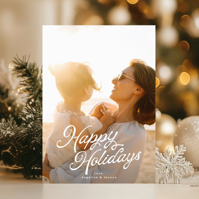 Big Photo White Lettering Overlay Merry Christmas Holiday Card (Creator Uploaded)