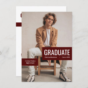 Big Photo with Blocks of Maroon Graduation Invitation