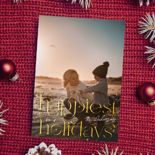 BIG PHOTOS   calligraphy CHRISTMAS HAPPIEST Foil Holiday Card