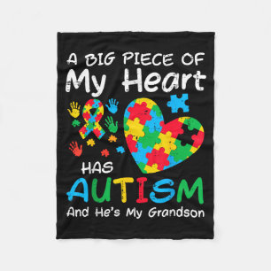 Big piece heart has autism grandson awareness men fleece blanket
