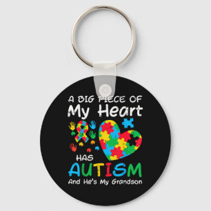 Big Piece Heart Has Autism Grandson Awareness Men Key Ring