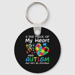 Big piece heart has autism grandson awareness men key ring