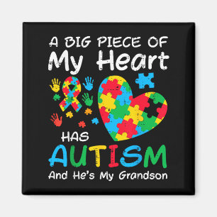 Big Piece Heart Has Autism Grandson Awareness Men Magnet