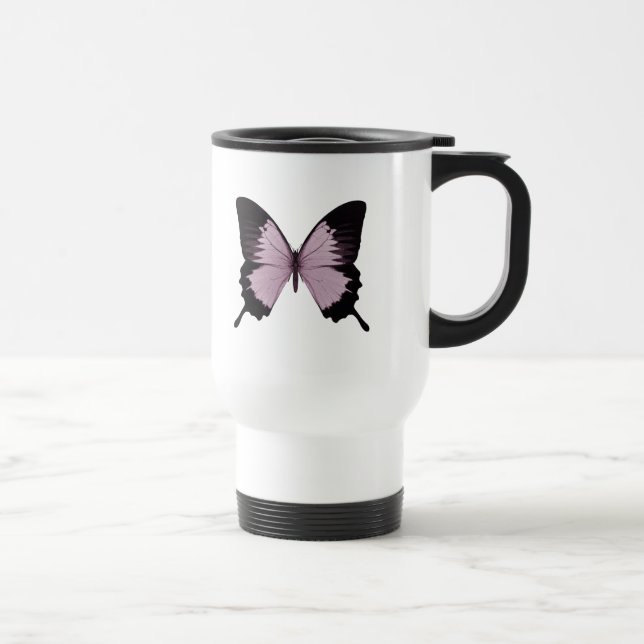Big Pink & Black Butterfly - Personalise Travel Mug (Right)