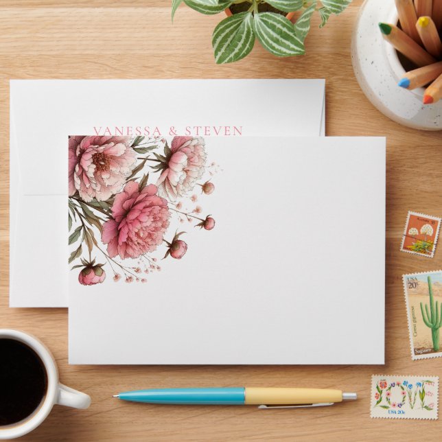Big Pink Blooms Wedding Envelope (Desk)