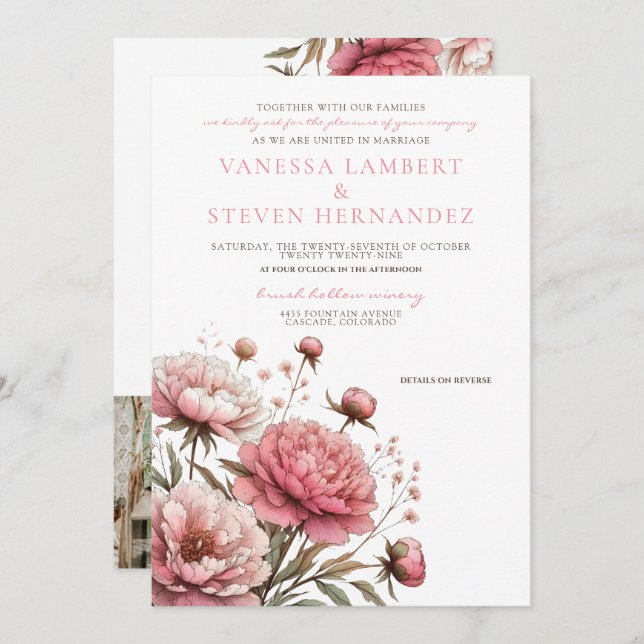 Big Pink Blooms Wedding Invitation (Front/Back)