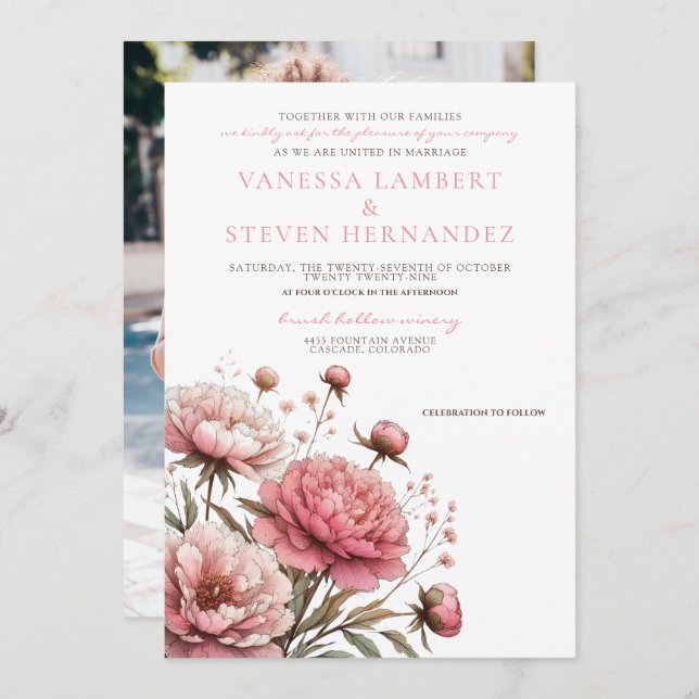 Big Pink Blooms Wedding Invitation (Front/Back)