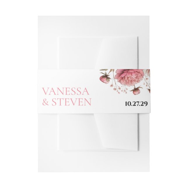 Big Pink Blooms Wedding Invitation Belly Band (Front Example)