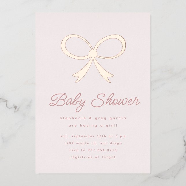 Big Pink Blush Bow Foil Invitation (Front)