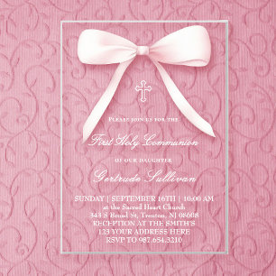 big pink bow   First Communion Acrylic Invitations