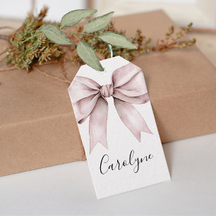 Big  pink Bow She's Tying the Knot  name Gift Tags