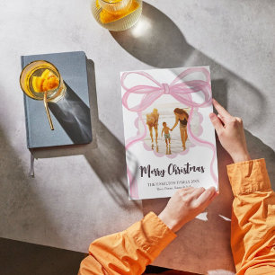 Big Pink Coquette Bow Christmas Photo Card