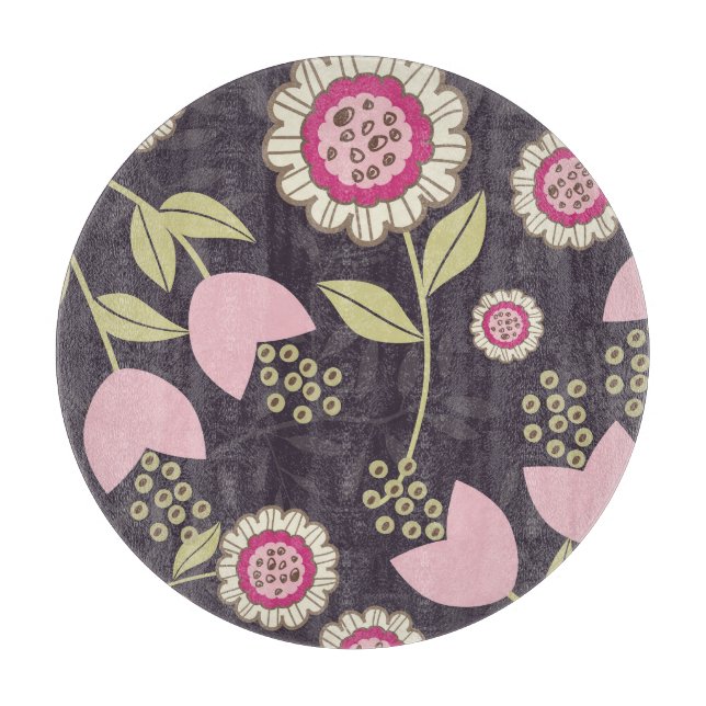 Big Pink Floral Tulip Pattern Cutting Board (Front)