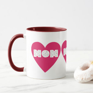 Big Pink Heart MOM Floral Typography Coffee Mug