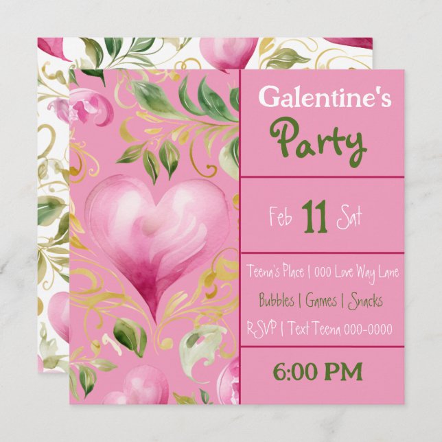 Big Pink Heart Pattern for Galentines Day Party Invitation (Front/Back)