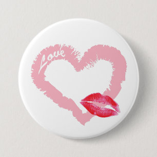 Big Pink Love Heart with Lips 7.5 Cm Round Badge