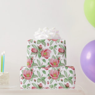 Big Pink Magnolia Flowers on White  Wrapping Paper