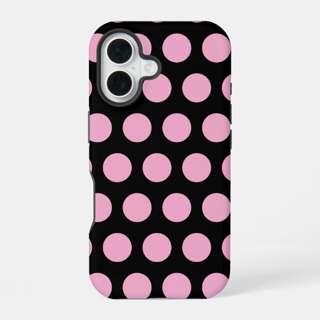 Big Pink Polka Dots on Black  iPhone 16 Case (Back)