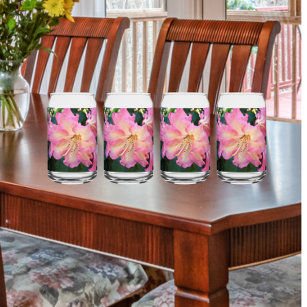 Big Pink Rhododendron Bloom Floral Can Glass