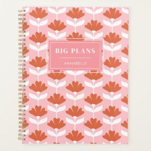 'Big Plans' Monogram Name Pink Red Floral Vintage Planner
