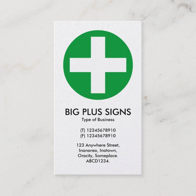 Big Plus Signs Green - White (Gold Card) Business Card (Front)